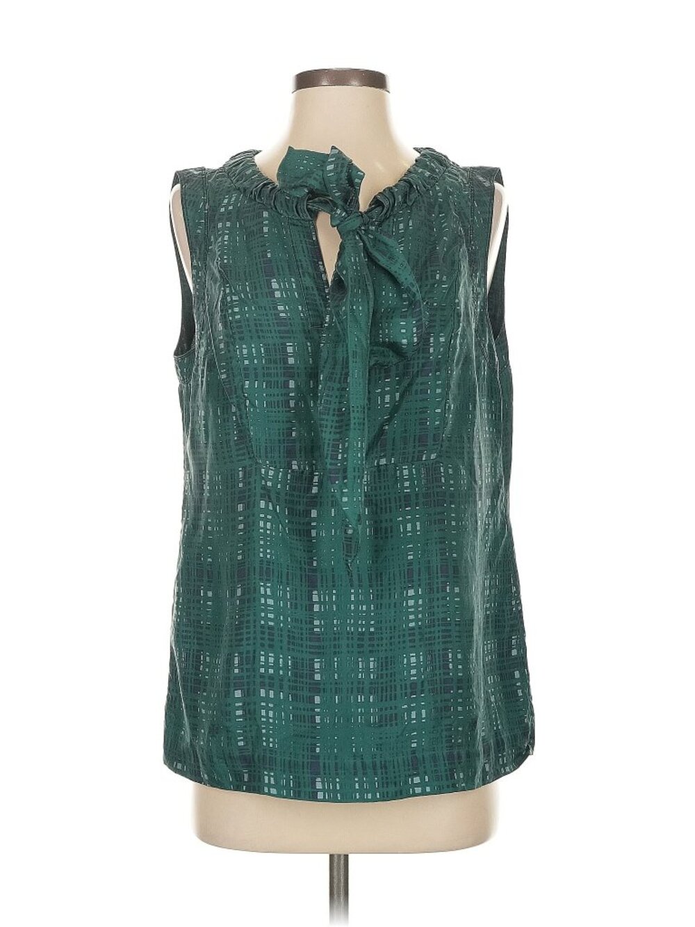 TORY BURCH 100% silk blouse top green teal sleeveless tie neck SIZE 8 - Picture 5 of 12
